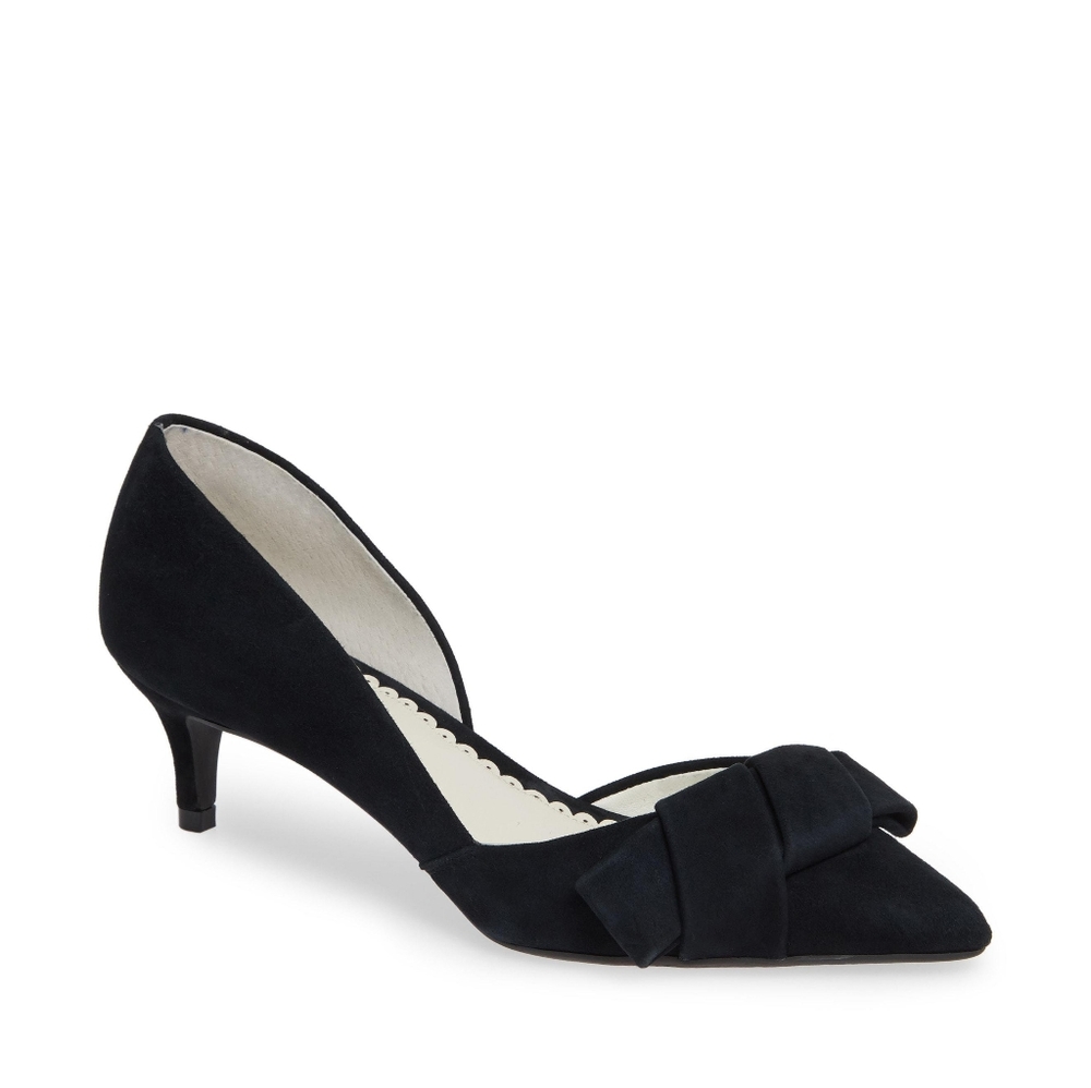 1901 Navy Suede Barrett Bow Pump Kitten Heel